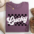 Checkered, Lucky, Retro, Vintage, St Patrick's Day, Shamrock, Clover, Lucky, Leprechaun Tshirt Comfort Colors T-Shirt